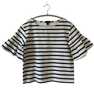 J.Crew Women’s White&Black Striped Ruffle Bell Sleeve Top Size XS Preppy